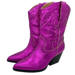 Dolce Vita Landen Electric Metallic Pink Leather Cowboy Boots Western